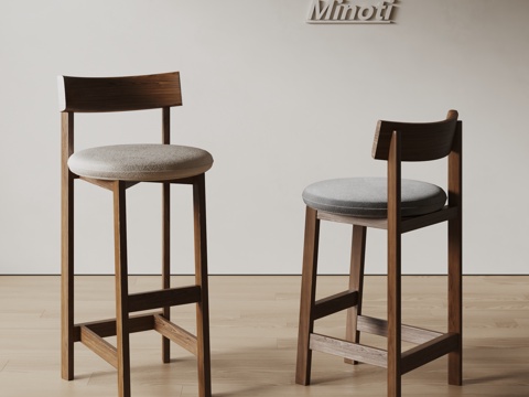  Minotti侘寂风餐椅 吧椅 实木椅子3d模型 