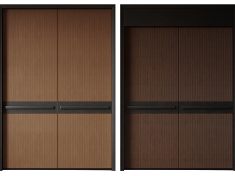  现代极简双开门 中古平开门 入户门 防盗门 通顶对开门 别墅su模型 
