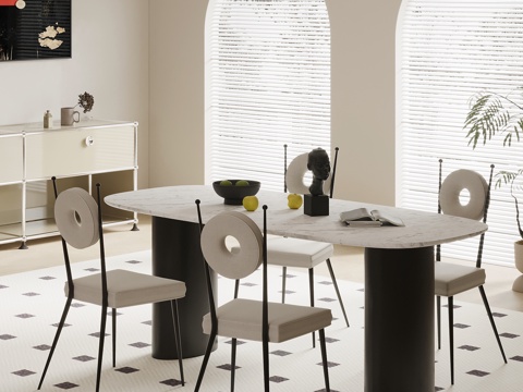  现代餐厅 餐桌椅su模型 