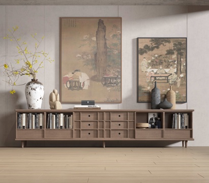  中古风边柜 矮柜 挂画3d模型 