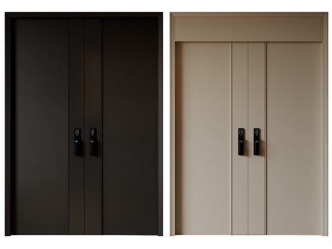  现代极简双开门 中古平开门 入户门 防盗门 通顶对开门 别墅3d模型 