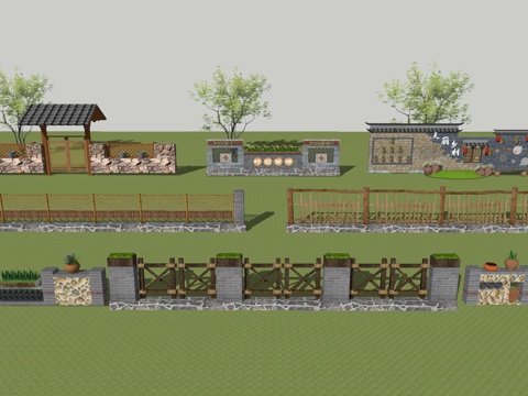 中式风格景墙 民俗文化景墙 乡村文化景墙su模型