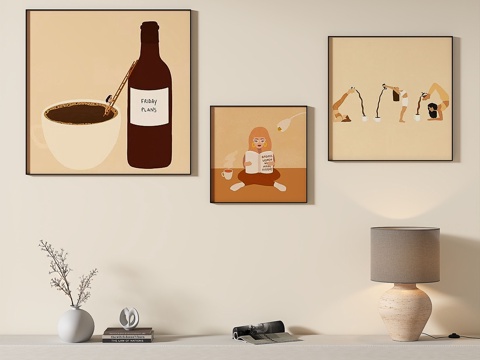  现代，简约，抽象，奶油风，组合，装饰画3d模型 