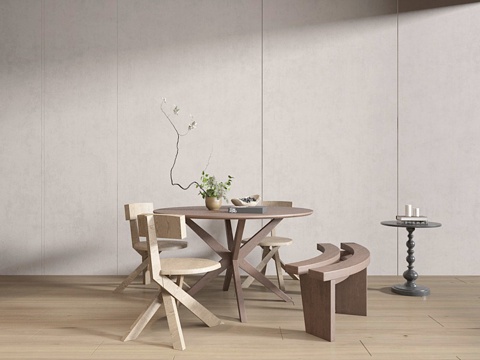  中古风餐桌椅3d模型 