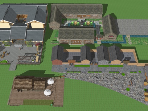 新中式乡村民宿民房建筑su模型