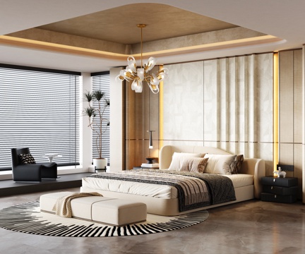  现代轻奢卧室 意式轻奢卧室 飘窗卧室 主卧3d模型 