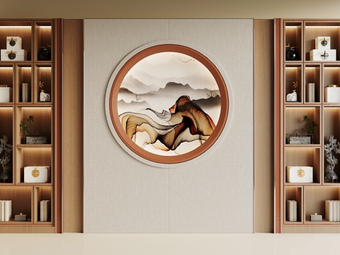 新中式书柜 书柜背景墙 木制书柜 成品书柜3d模型