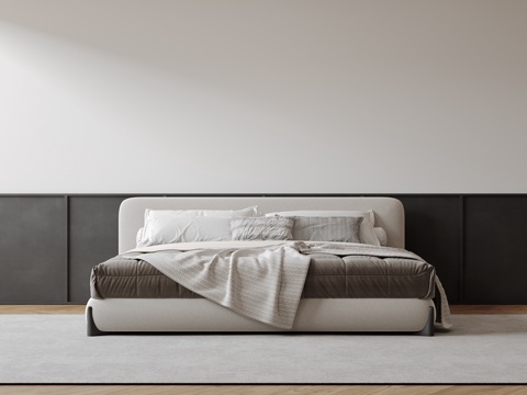  现代意式双人床 皮质床 布艺双人床 中古主卧床 地台床 极简su模型 