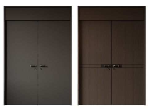  现代极简双开门 中古平开门 入户门 防盗门 通顶对开门 别墅3d模型 