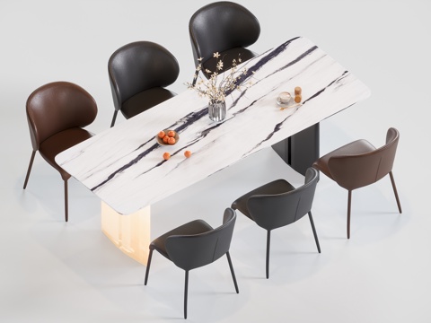 现代极简长餐桌su模型