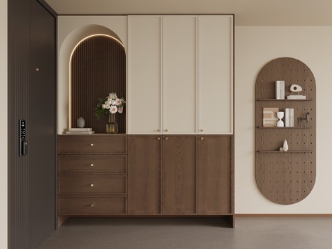  中古风鞋柜 入户鞋柜3d模型 