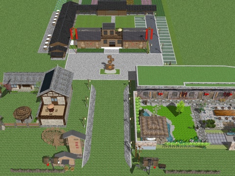 新中式乡村民宿民房建筑su模型