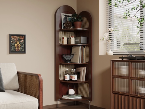  中古风墙角柜 置物架su模型 