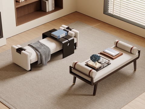 新中式床尾塌 沙发凳 换鞋凳 贵妃椅3d模型