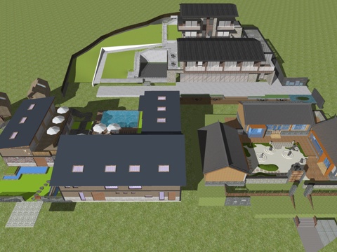 新中式民宿客栈酒店旅游度假村乡村别墅建筑su模型