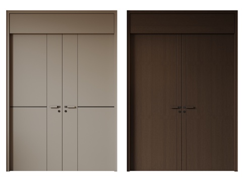  现代极简双开门 中古平开门 入户门 防盗门 通顶对开门 别墅3d模型 