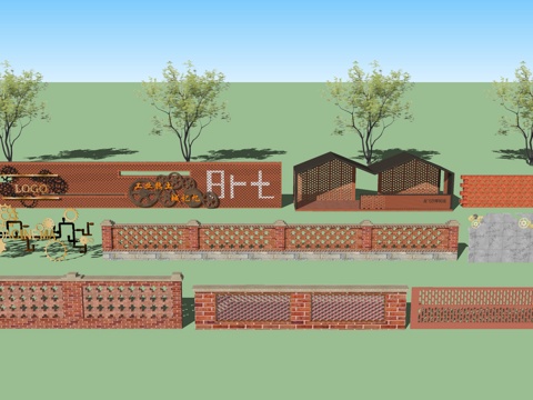 红砖文化墙su模型