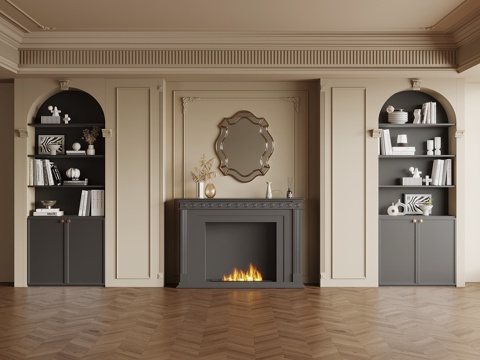 法式复古风书柜 壁炉su模型