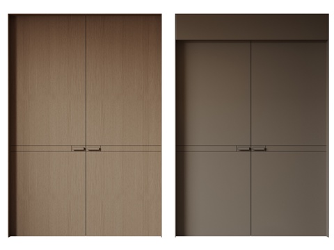  现代极简双开门 中古平开门 入户门 防盗门 通顶对开门 别墅3d模型 