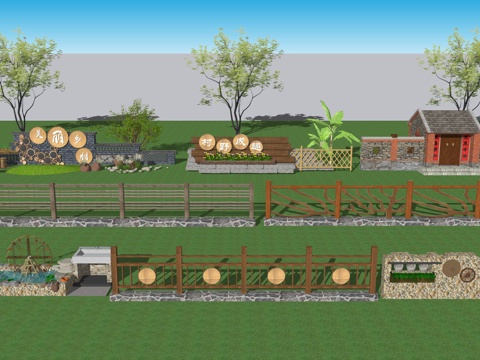中式风格景墙 民俗文化景墙 乡村文化景墙su模型