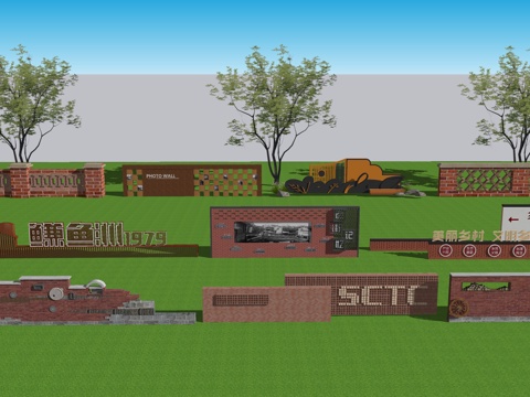 红砖文化墙免费su模型