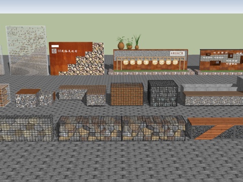 石笼坐凳小品su模型