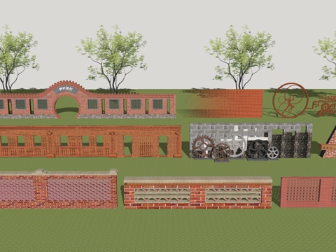 红砖文化墙su模型