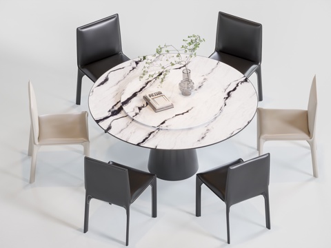  现代极简圆餐桌3d模型 