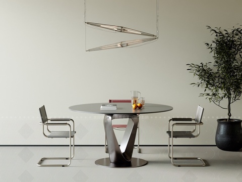  现代简约餐桌椅 圆餐桌椅 餐桌椅组合 玻璃餐桌 吊灯3d模型 