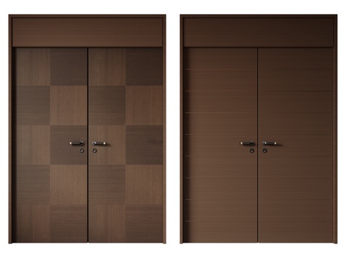 现代极简双开门 中古平开门 入户门 防盗门 通顶对开门 别墅su模型