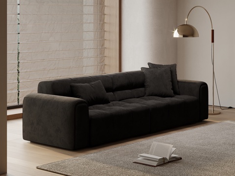 法式复古风多人沙发 直排沙发su模型