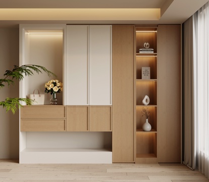  现代奶油风鞋柜 入户鞋柜su模型 