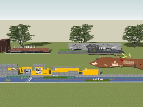 历史文化景墙su模型