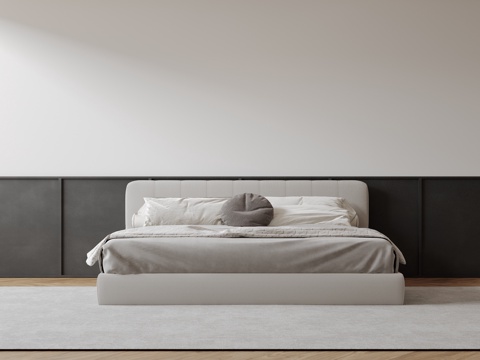  现代意式双人床 皮质床 布艺双人床 中古主卧床 地台床 极简su模型 