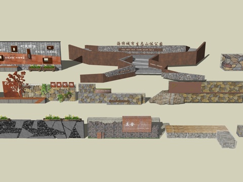 石笼坐凳小品su模型