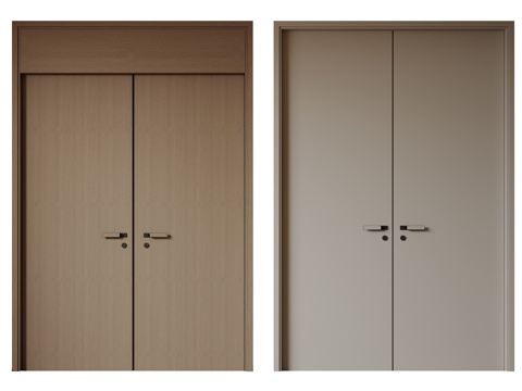  现代极简双开门 中古平开门 入户门 防盗门 通顶对开门 别墅3d模型 