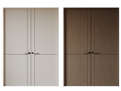  现代极简双开门 中古平开门 入户门 防盗门 通顶对开门 别墅3d模型 