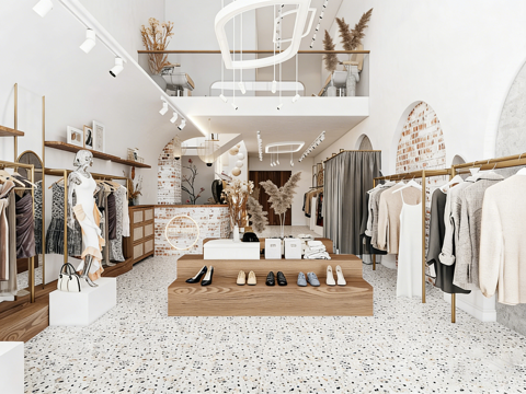  网红风服装店 拱形门洞水磨石 门头陈列区3d模型 