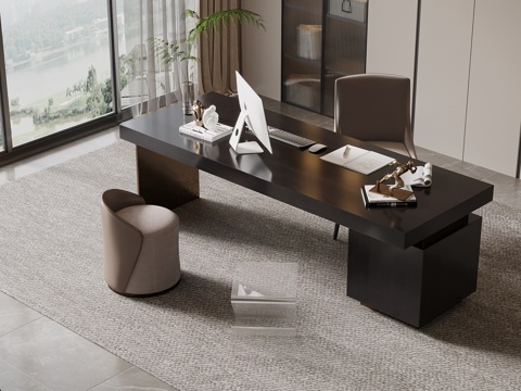 现代简约书桌椅 办公桌椅su模型