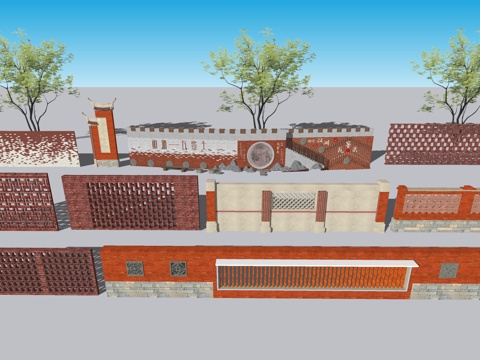 红砖文化墙su模型