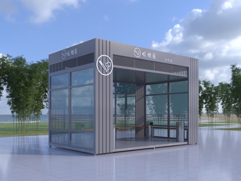 现代景区吸烟室3d模型