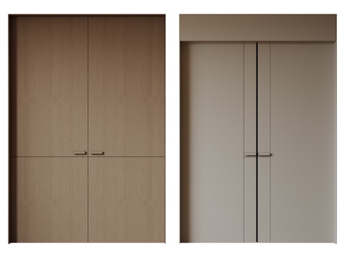 现代极简双开门 中古平开门 入户门 防盗门 通顶对开门 别墅su模型