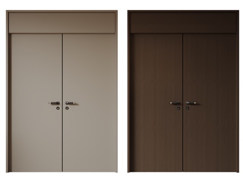  现代极简双开门 中古平开门 入户门 防盗门 通顶对开门 别墅3d模型 