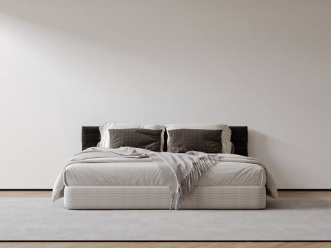  现代意式双人床 皮质床 布艺双人床 中古主卧床 地台床 极简3d模型 