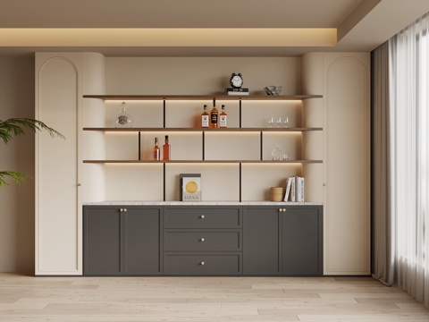 法式复古风酒柜 餐边柜su模型