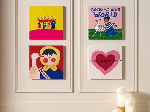  现代，简约，抽象，组合，装饰画3d模型 