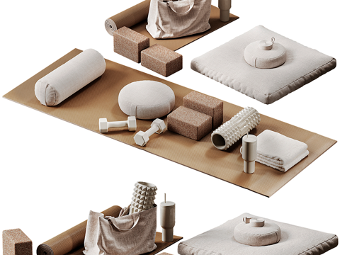  现代瑜伽用品组合3d模型 