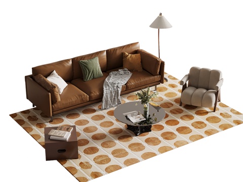 中古风沙发茶几组合su模型