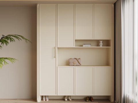  法式奶油风鞋柜 入户鞋柜su模型 