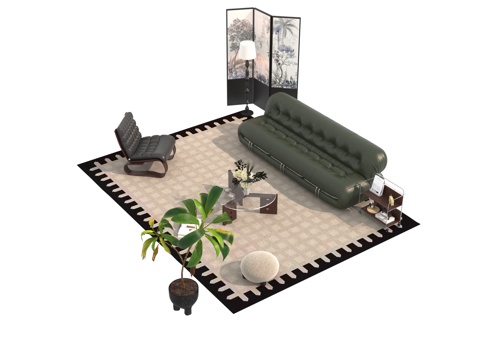  中古风沙发茶几组合3d模型 